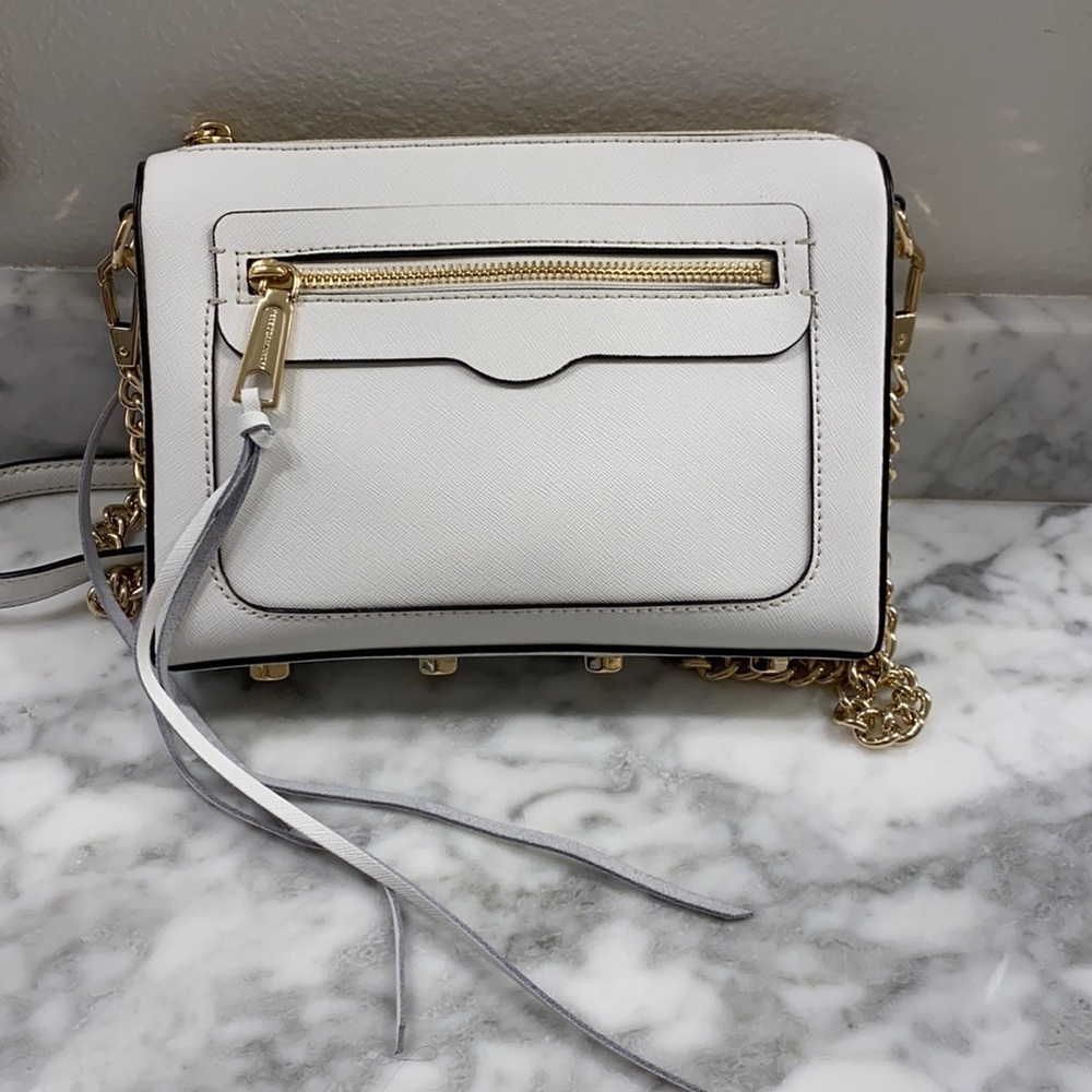 Rebecca Minkoff White Leather Crossbody Bag with Gold Hardware